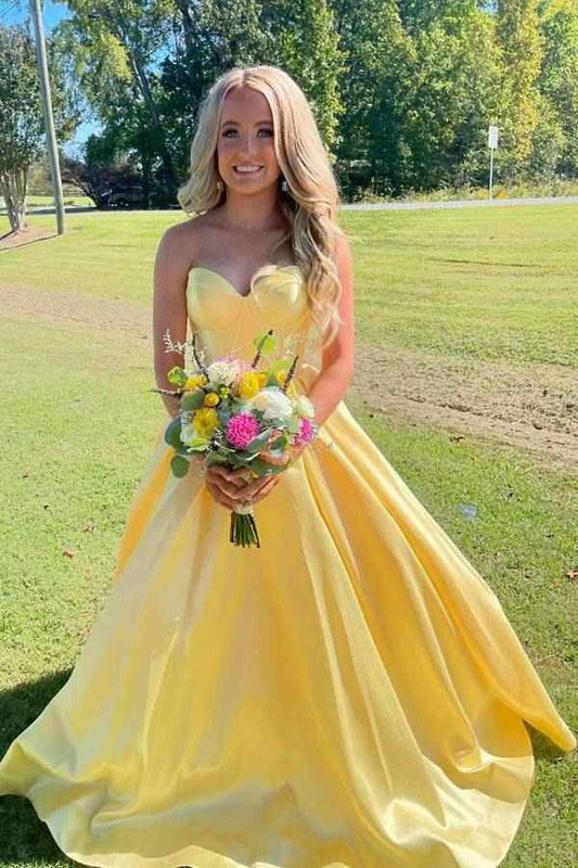 Yellow Sweetheart A-Line Satin Party Formal Dresses