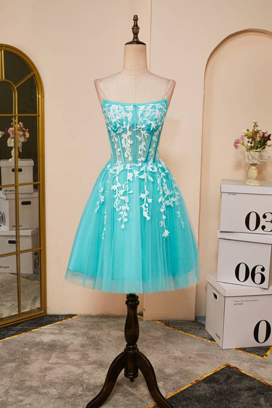 Chic Strapless A-Line Tulle Homecoming Dresses with Appliques