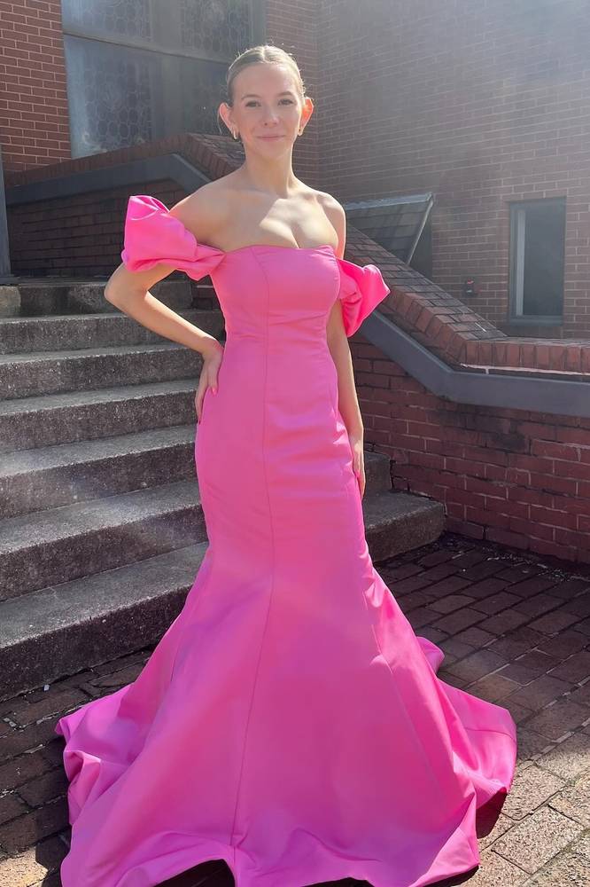 Off-The-Shoulder Long Mermaid Satin Prom Dresses