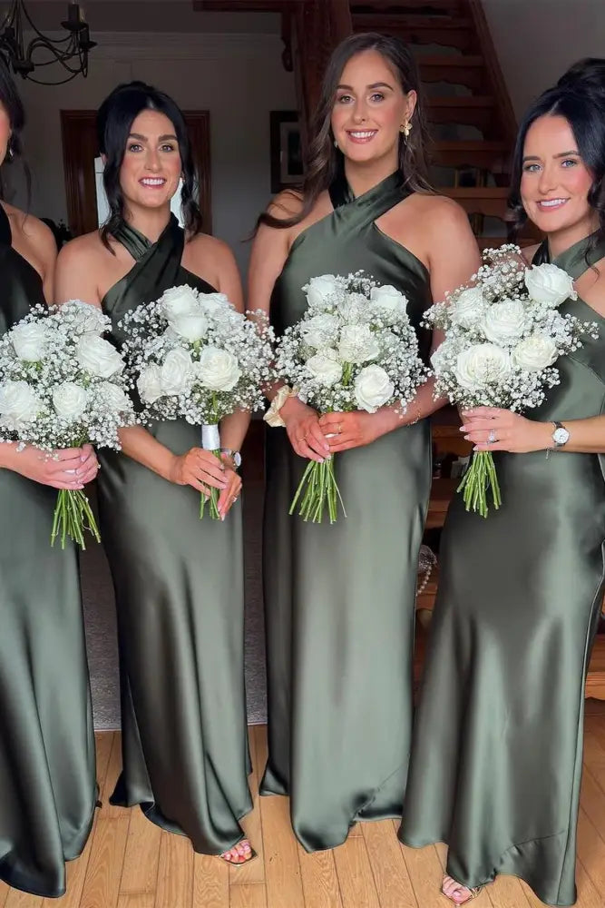 Halter Floor-Length Mermaid Satin Bridesmaid Dresses