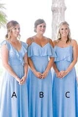 Pool Sleeveless A-Line Chiffon Bridesmaid Dresses