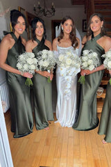 Halter Floor-Length Mermaid Satin Bridesmaid Dresses