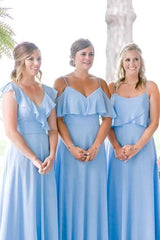 Pool Sleeveless A-Line Chiffon Bridesmaid Dresses