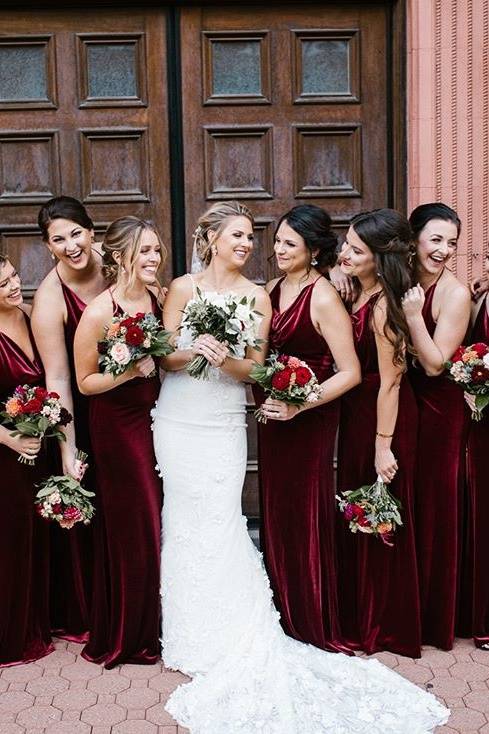 Cowl Neck Spaghetti Straps Mermaid Velvet Bridesmaid Dresses