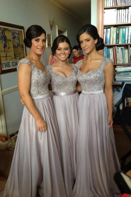 Elegant Straps Sleeveless A-Line Bridesmaid Dresses with Sash