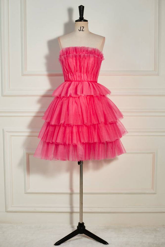 Tiered Tulle Strapless A-Line Short Homecoming Dresses