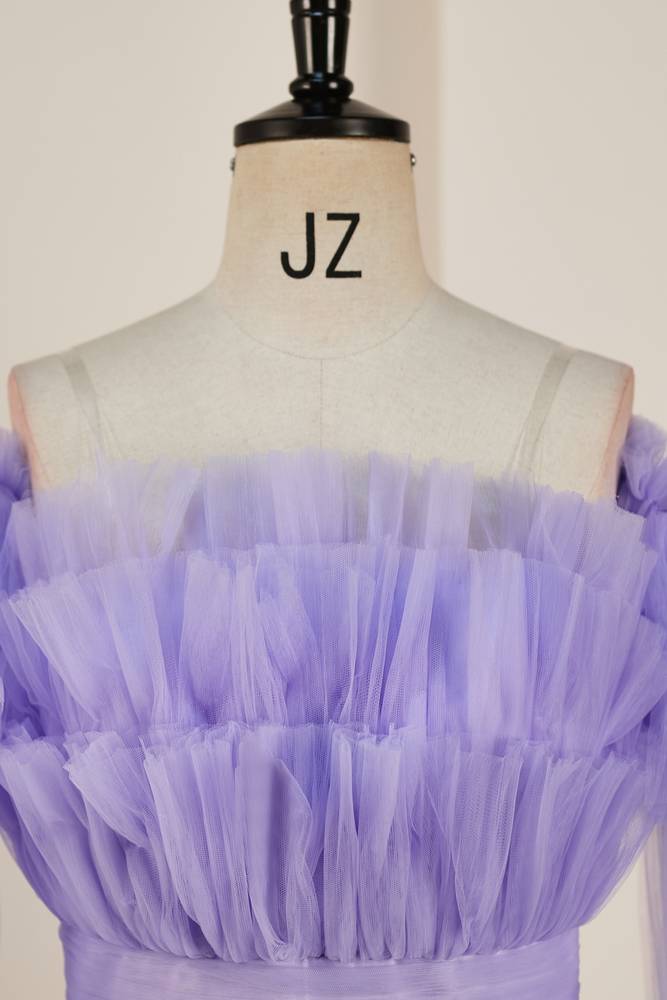 Lavender Off-The-Shoulder Long Sleeves Tulle Homcoming Dresses