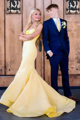 Yellow Strapless Long Mermaid Satin Prom Party Dresses