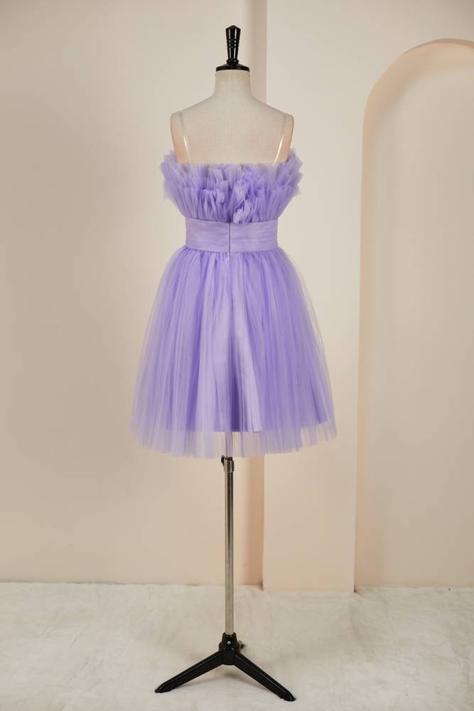 Lavender Off-The-Shoulder Long Sleeves Tulle Homcoming Dresses