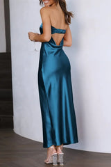 Ink Blue Ankle-Length Mermaid Strapless Bridesmaid Dresses