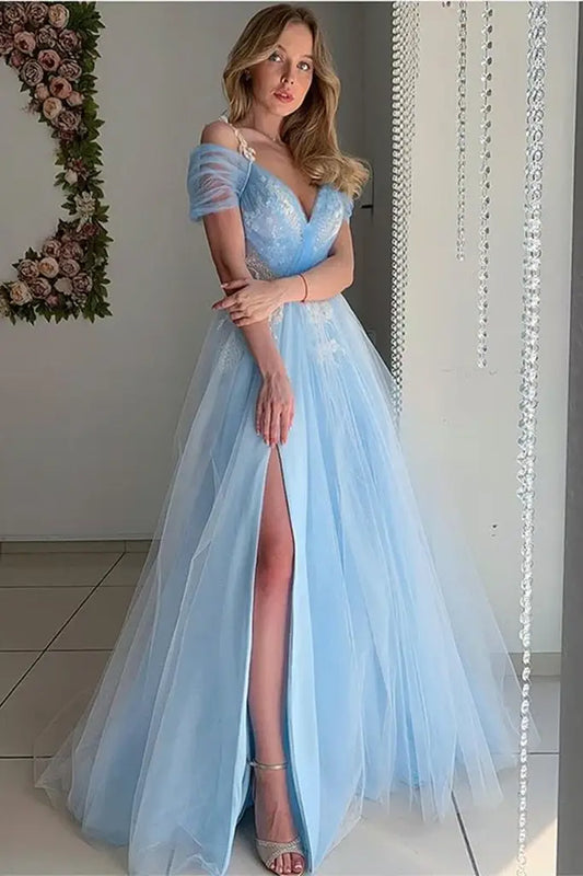 Charming Floor-Length Off-The-Shoulder Prom Dresses with Slit