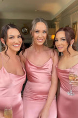 Spaghetti Straps Column Satin Bridesmaid Dresses