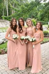 Dusty Rose Spaghetti Straps Bridesmaid Dresses with Slit