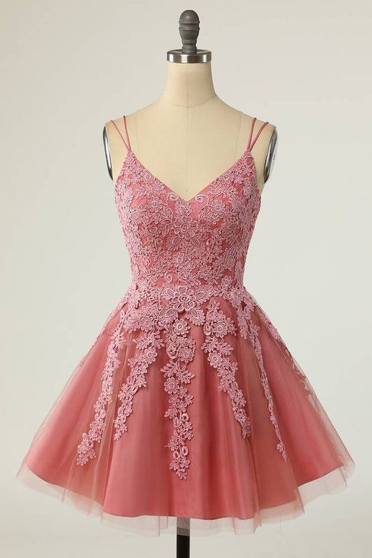 Stylish V-Neck Short A-Line Tulle Homecoming Dresses with Appliques