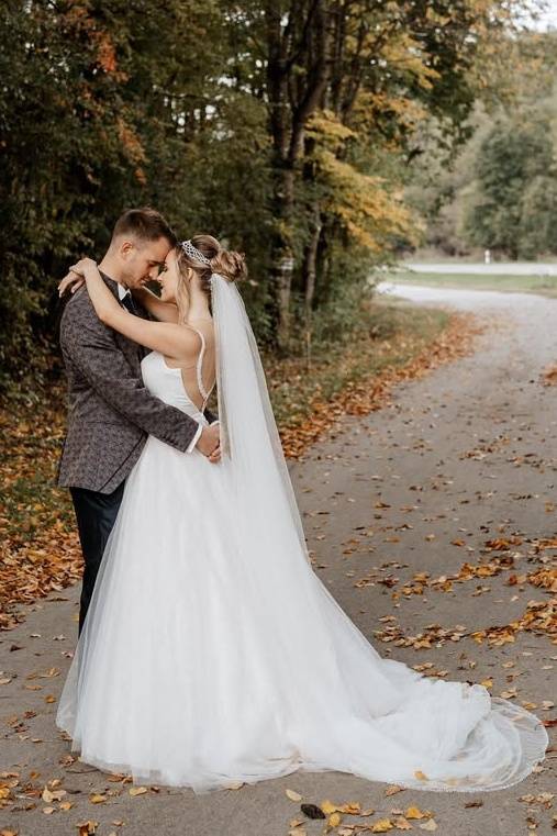 White Trendy V-Neck A-Line Tulle Wedding Dresses with Open Back