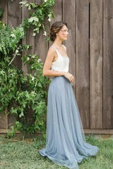 Dusty Blue Scoop Neck Sleeveless A-Line Bridesmaid Dresses