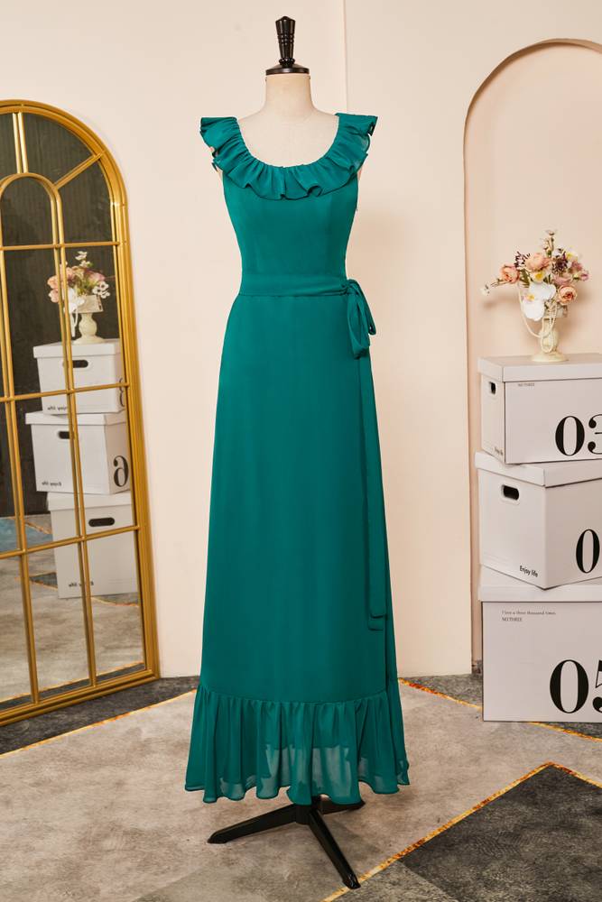 Green Scoop Neck Sleeveless A-Line Formal Dresses