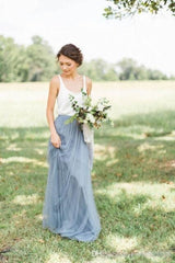 Dusty Blue Scoop Neck Sleeveless A-Line Bridesmaid Dresses