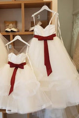 A-Line Spaghetti Straps Sweetheart Tulle Flower Girl Dresses with Sash