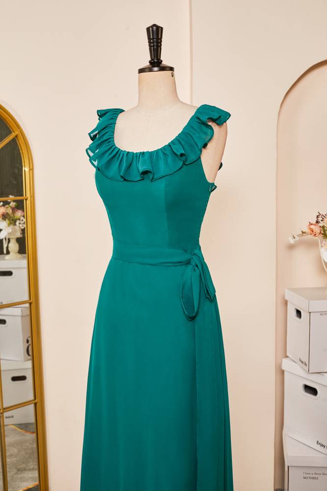 Green Scoop Neck Sleeveless A-Line Formal Dresses