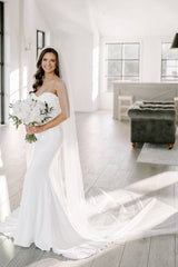 Strapless Long Mermaid Satin Wedding Dresses with Appliques