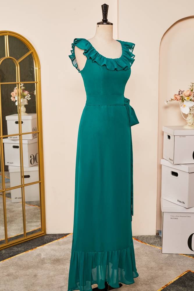 Green Scoop Neck Sleeveless A-Line Formal Dresses