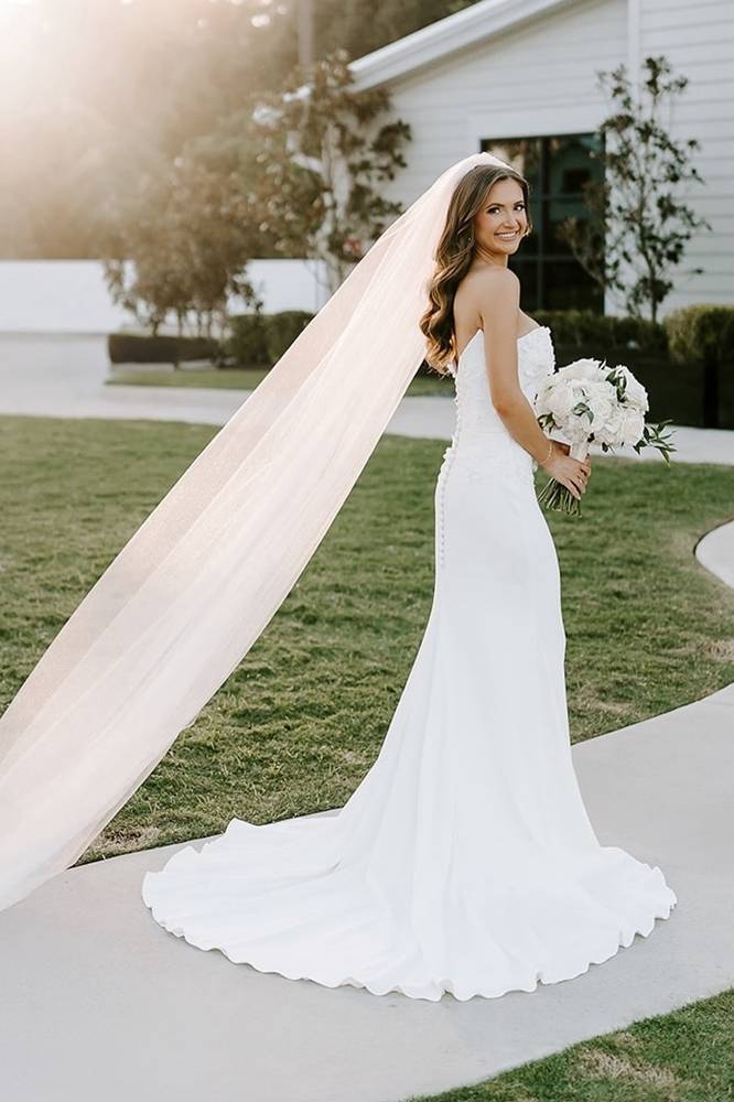 Strapless Long Mermaid Satin Wedding Dresses with Appliques