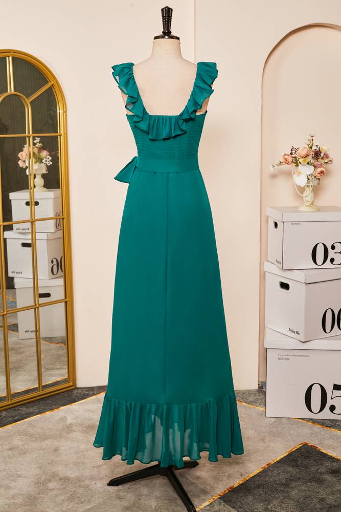 Green Scoop Neck Sleeveless A-Line Formal Dresses