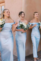 Ankle-Length Off-The-Shoulder Mermaid Satin Bridesmaid Dresses