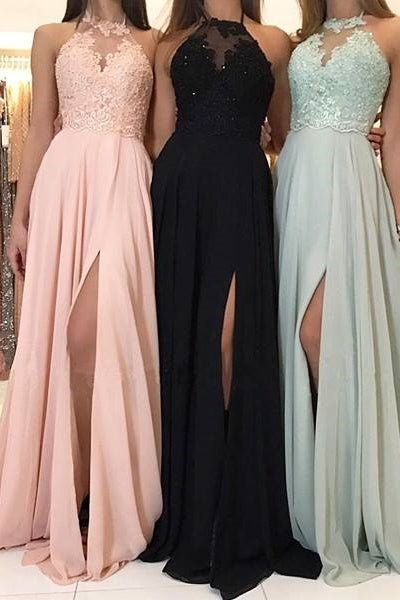 Sleeveless A-Line Chiffon Split Front Bridesmaid Dresses