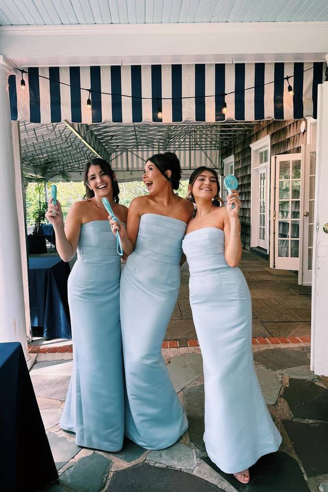 Floor-Length Blue Strapless Satin Bridesmaid Dresses