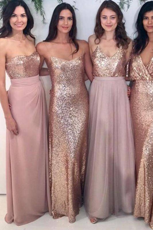 Sexy Sleeveless Sequin Floor-Length Bridesmaid Dresses