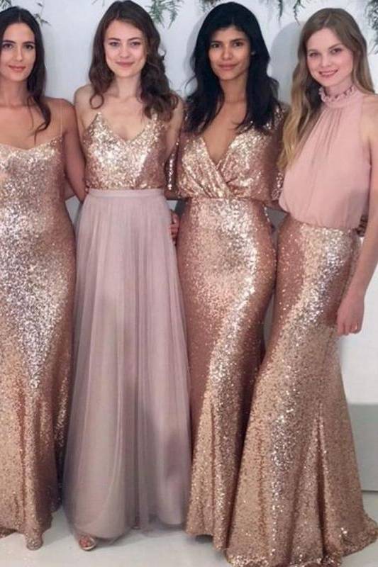 Sexy Sleeveless Sequin Floor-Length Bridesmaid Dresses