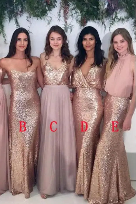 Sexy Sleeveless Sequin Floor-Length Bridesmaid Dresses