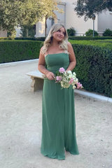 Spaghetti Straps A-Line Chiffon Bridesmaid Dresses with Slit