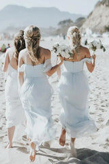 Sky Blue Off-The-Shoulder A-Line Chiffon Bridesmaid Dresses