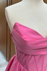 Pink Floor-Length V-Neck Strapless Satin Prom Dresses 