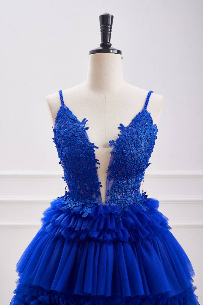 Royal Blue Spaghetti Straps A-Line Tulle Homecoming Dresses