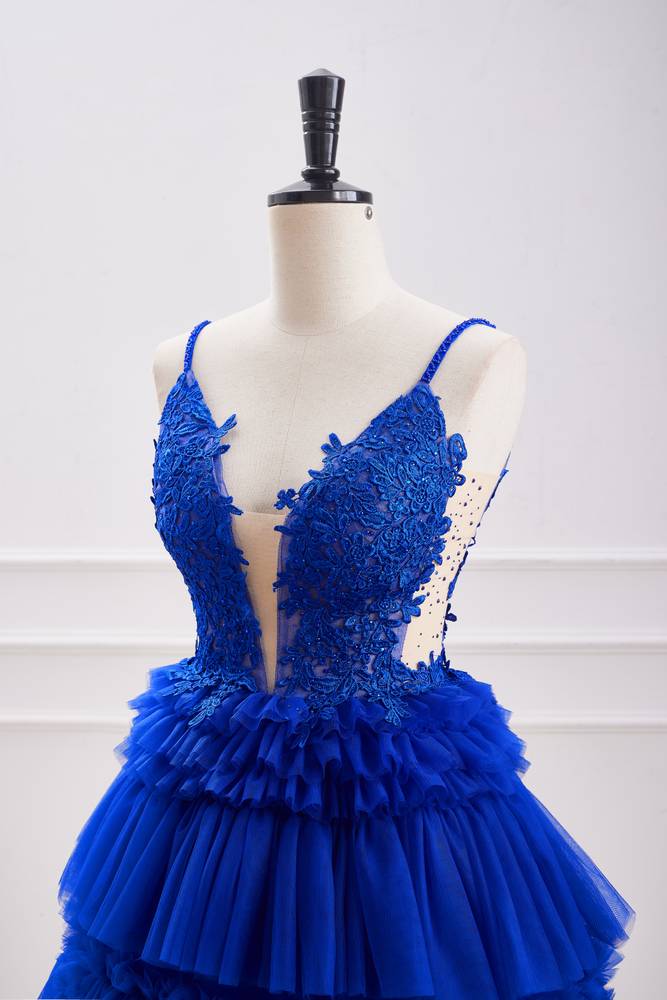 Royal Blue Spaghetti Straps A-Line Tulle Homecoming Dresses