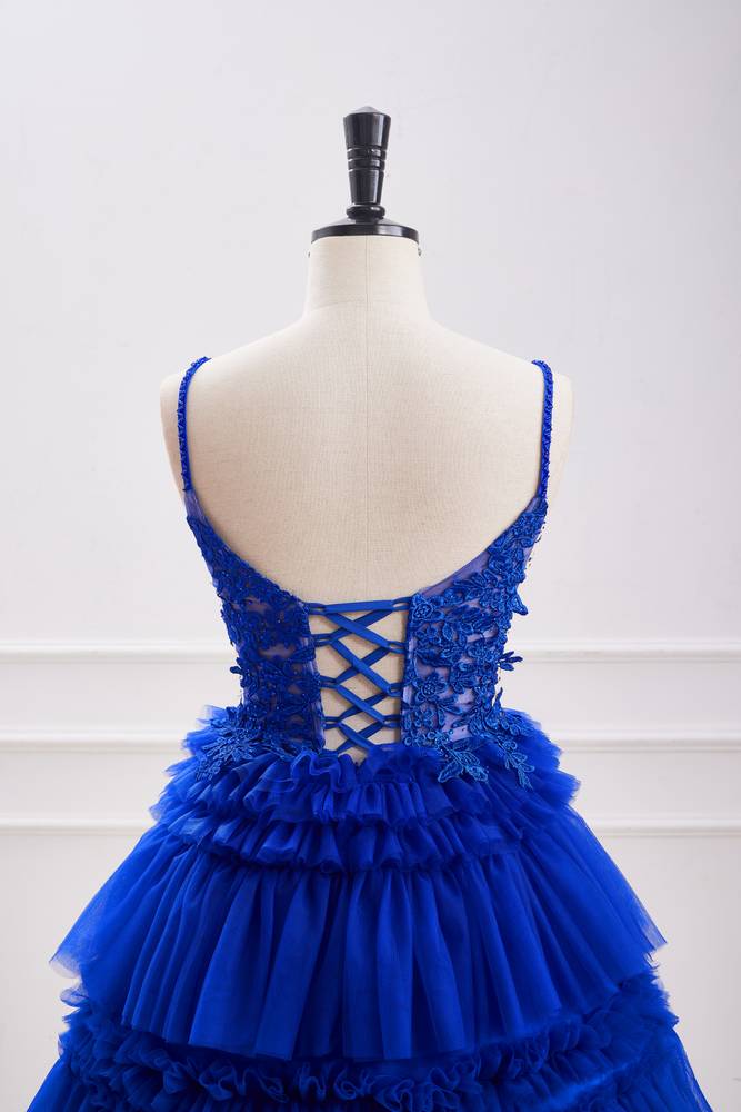 Royal Blue Spaghetti Straps A-Line Tulle Homecoming Dresses