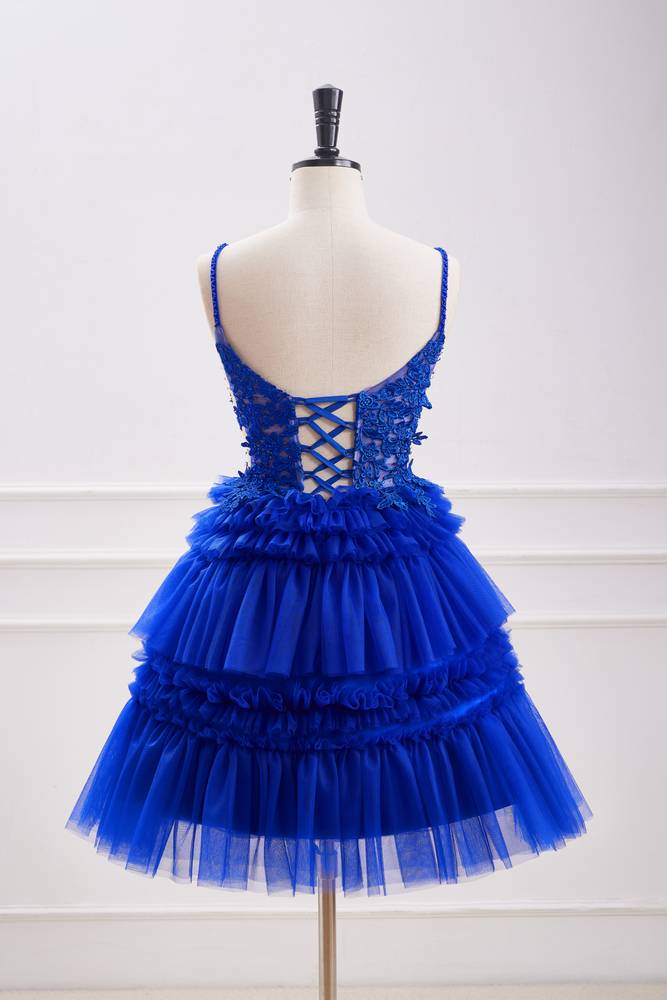 Royal Blue Spaghetti Straps A-Line Tulle Homecoming Dresses