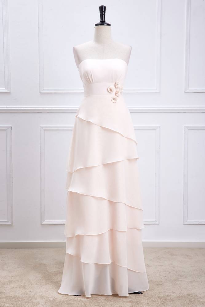 Pearl Pink Strapless Floor-Length Chiffon Bridesmaid Dresses