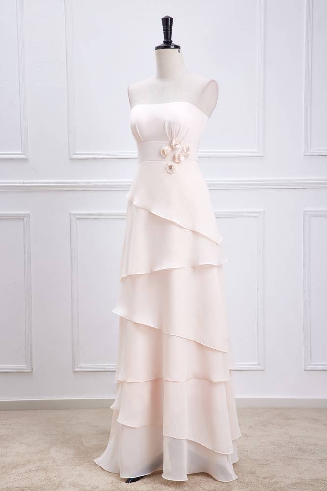 Pearl Pink Strapless Floor-Length Chiffon Bridesmaid Dresses