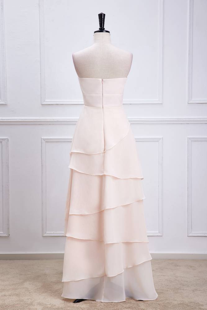 Pearl Pink Strapless Floor-Length Chiffon Bridesmaid Dresses