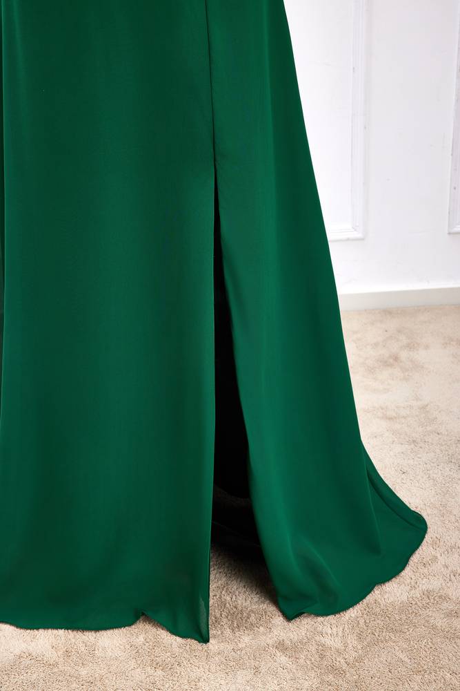 Dark Green V-Neck Backless Chiffon Bridesmaid Dresses with Slit