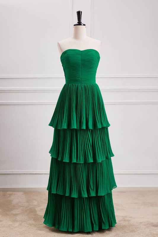 Emerald Strapless Sweetheart A-Line Tiered Party Dresses