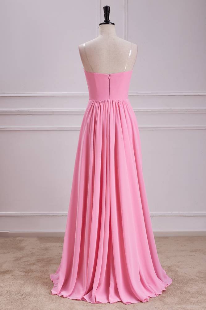 Candy Pink Strapless Sweetheart Chiffon Bridesmaid Dresses with Bow