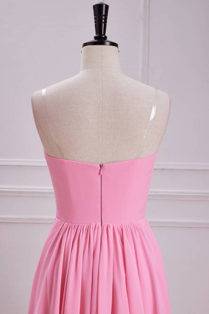 Candy Pink Strapless Sweetheart Chiffon Bridesmaid Dresses with Bow