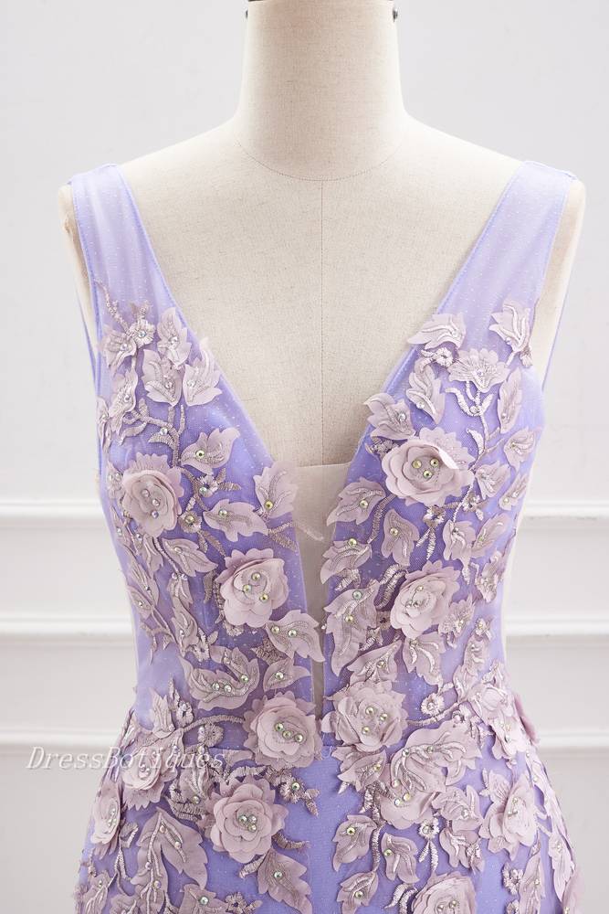 Lavender 3D Flowers Sleeveless Floral Homecoming Dresses