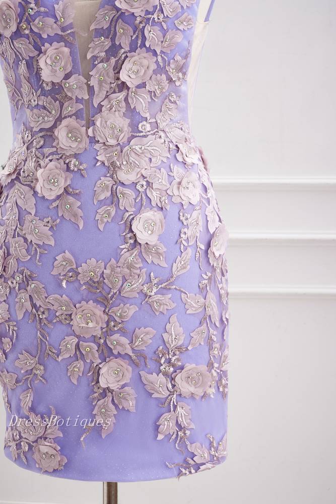 Lavender 3D Flowers Sleeveless Floral Homecoming Dresses